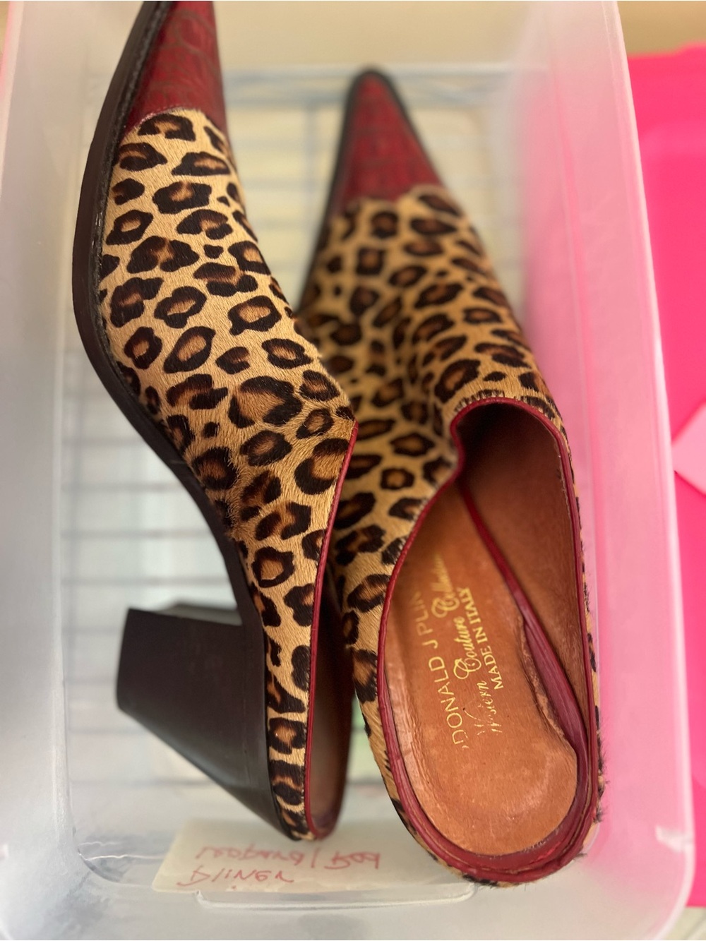 Donald J. Pliner Leopard Print Pointed Mule with Red Trim